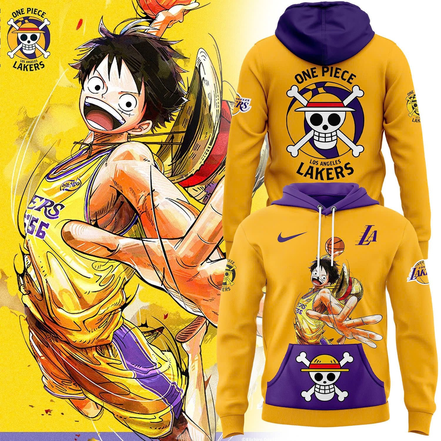 Los Angeles Lakers And Luffy One Piece Hoodie Gifts For Basketball Lovers