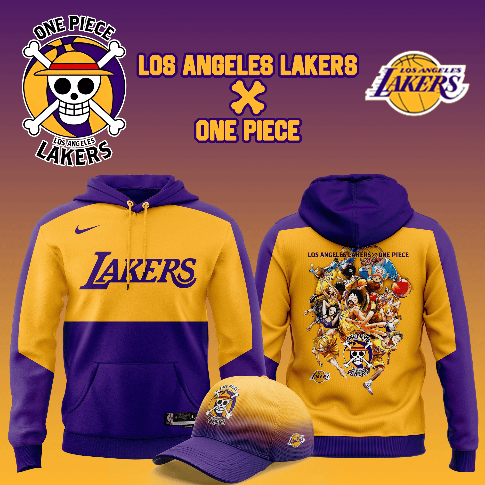 Los Angeles Lakers And One Piece Hoodie Best Gifts For Basketball Lovers