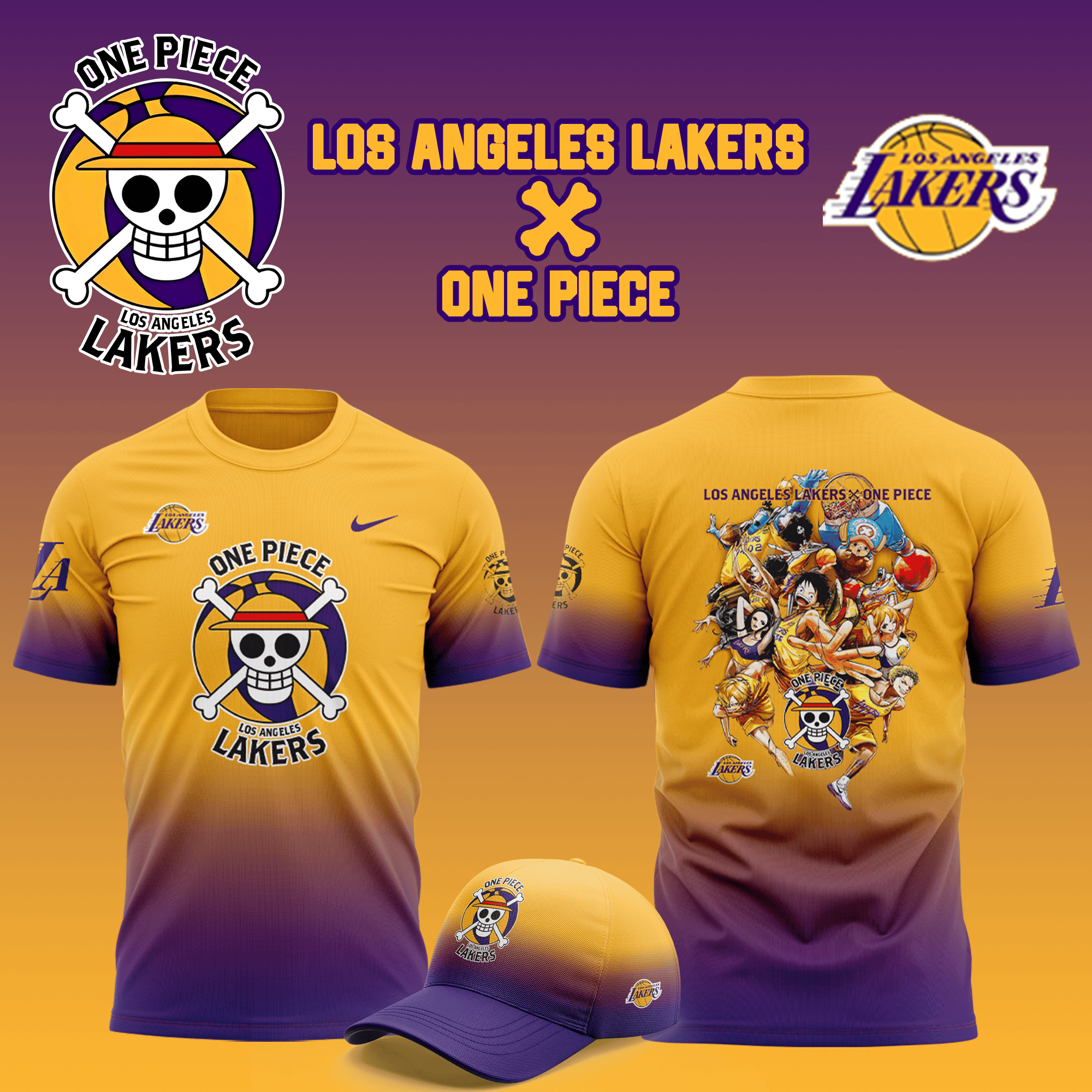 Los Angeles Lakers And One Piece T-Shirt Gift Ideas For Basketball Lovers