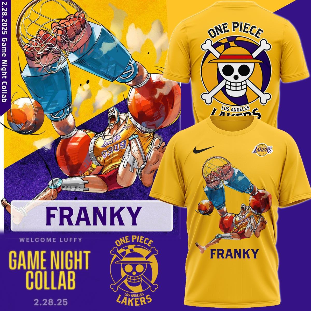 Los Angeles Lakers One Piece Franky T-Shirt Gifts For Basketball Fan