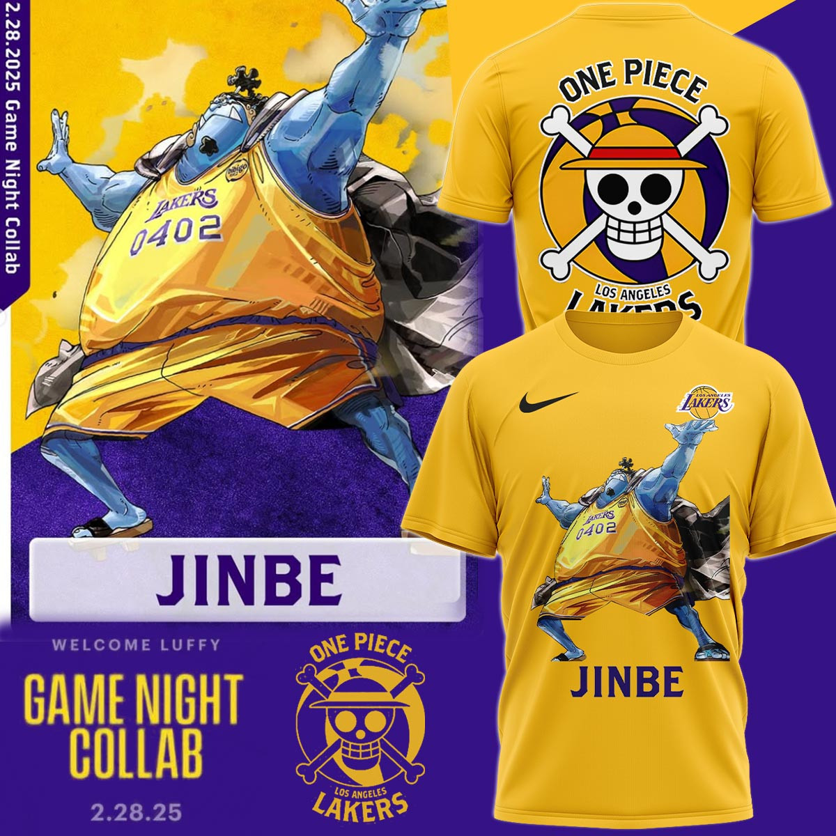 Los Angeles Lakers One Piece Jinbe T-Shirt Gifts For Basketball Fan