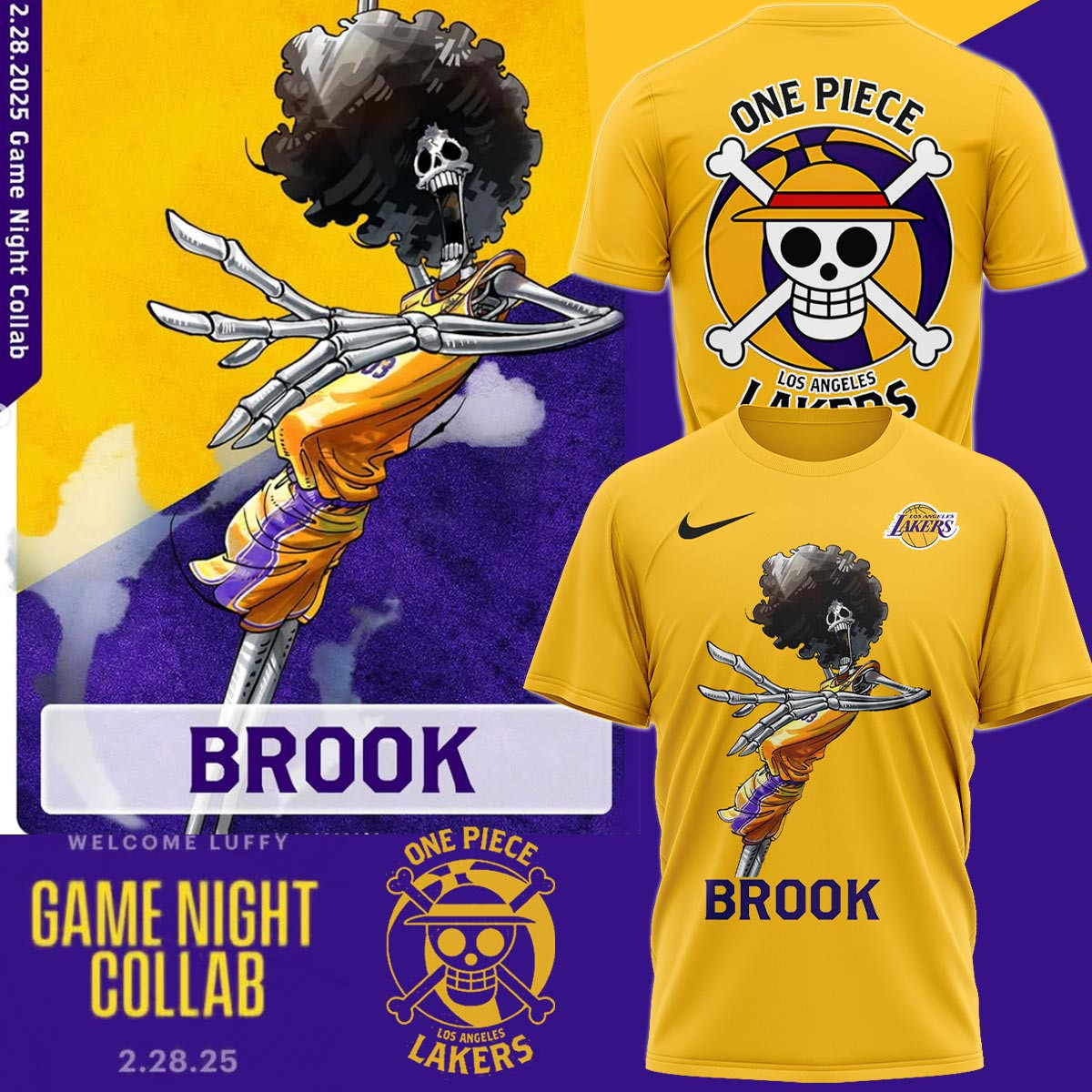 Los Angeles Lakers Vs One Piece Brook T-Shirt Basketball Fan Gift Ideas
