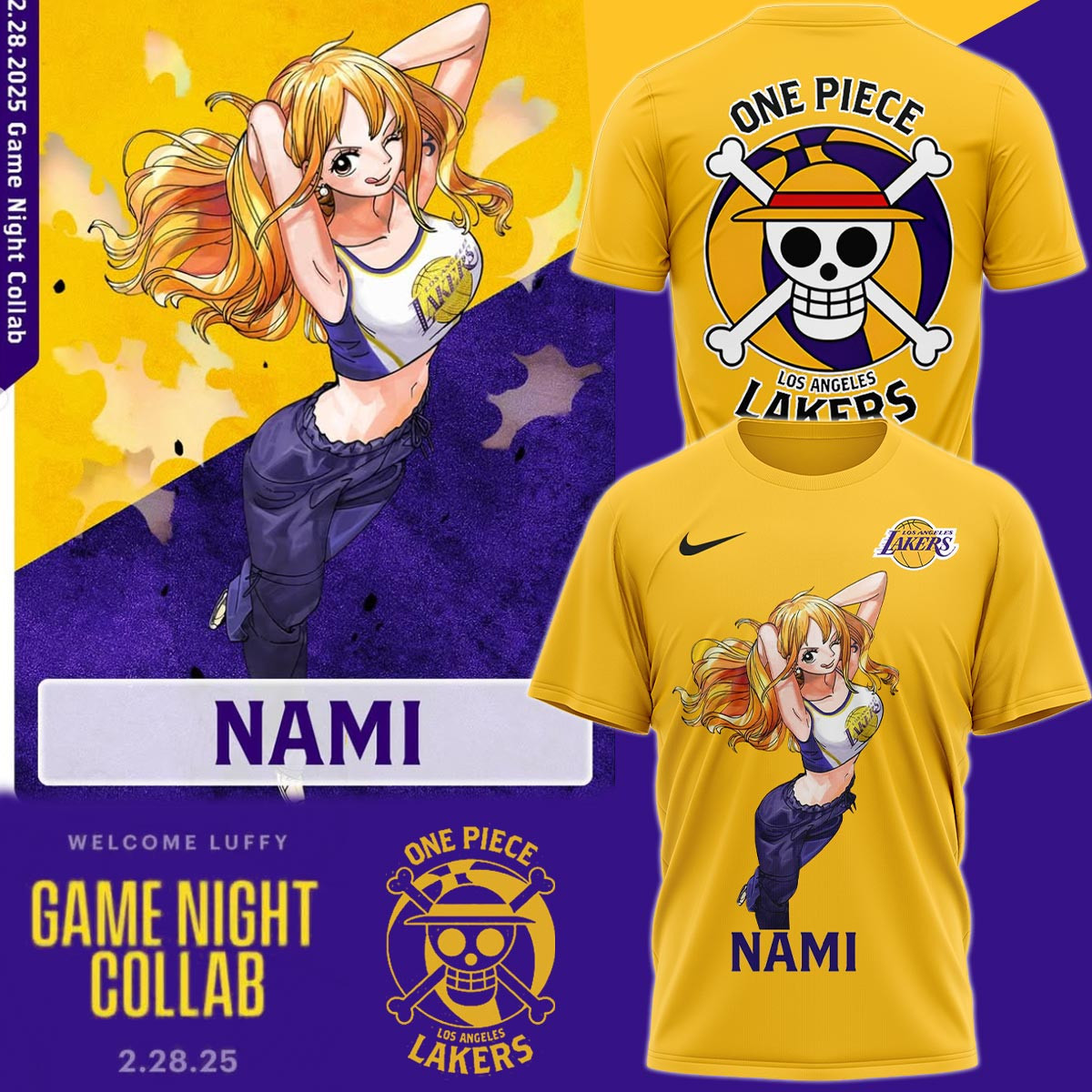 Los Angeles Lakers Vs One Piece Nami T-Shirt Best Gifts For Basketball Fans