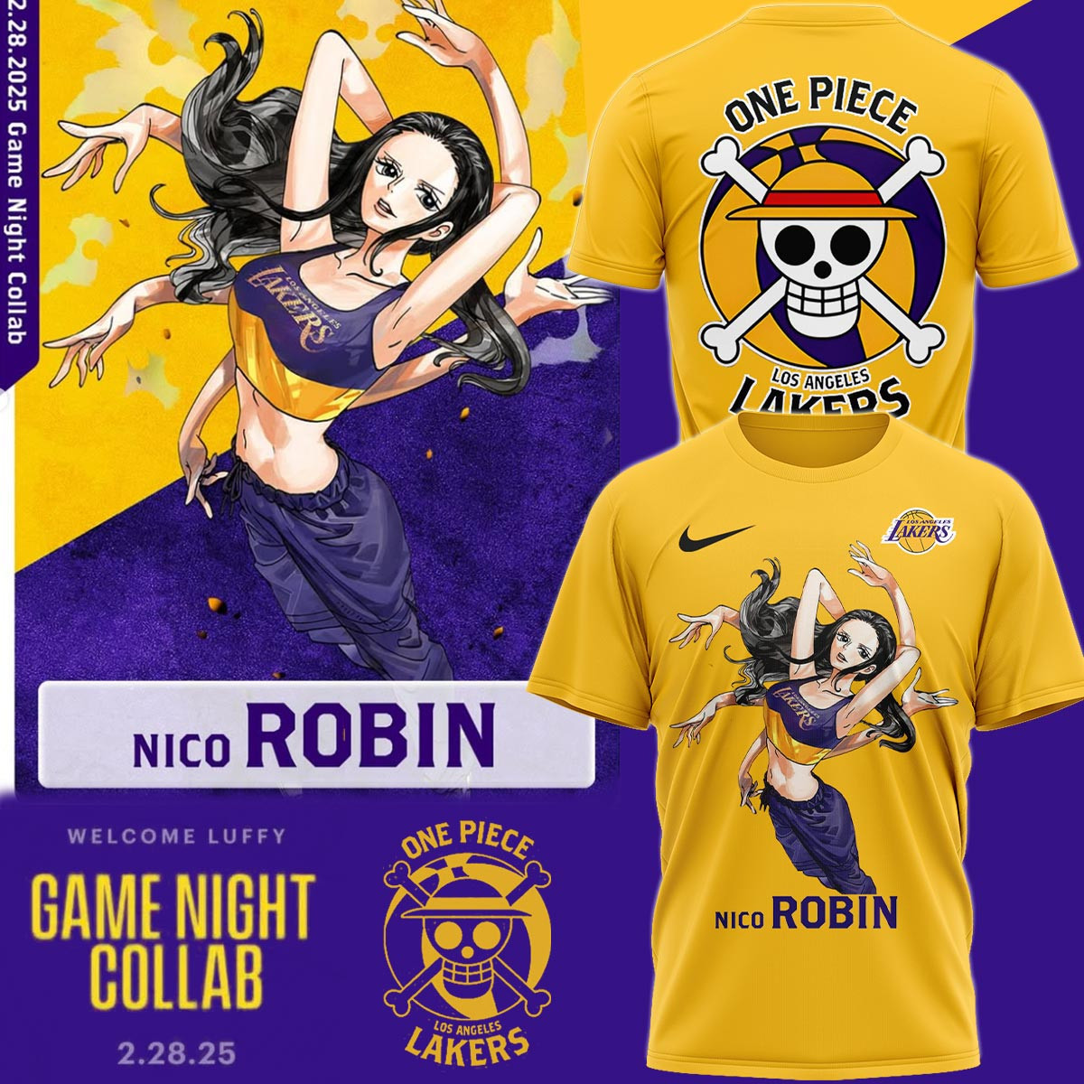 Los Angeles Lakers Vs One Piece Robin T-Shirt Basketball Fan Gift Ideas
