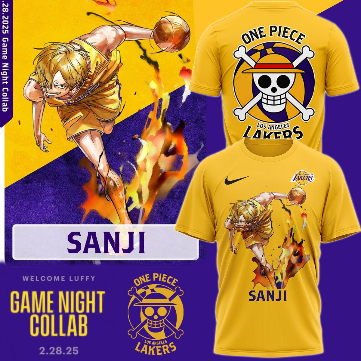 Los Angeles Lakers Vs One Piece Sanji T-Shirt Gifts For Basketball Fan