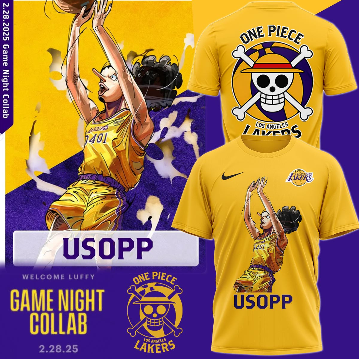 Los Angeles Lakers Vs One Piece Usopp T-Shirt Gift For Basketball Lover