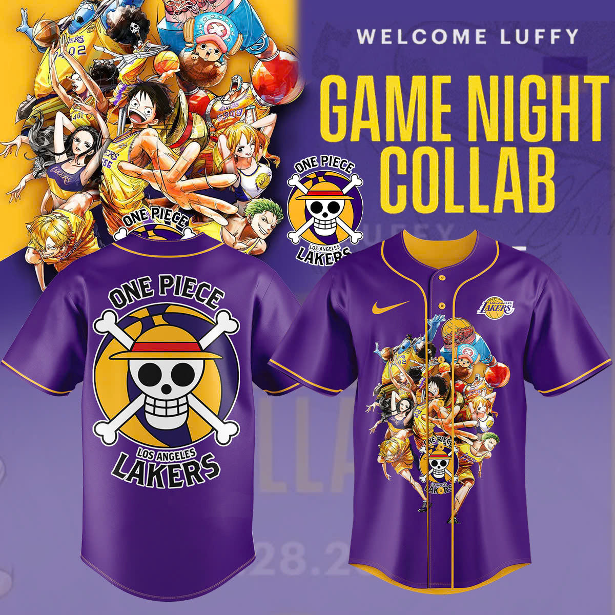 Los Angeles Lakers X One Piece Baseball Jersey Gifts For Basketball Fan