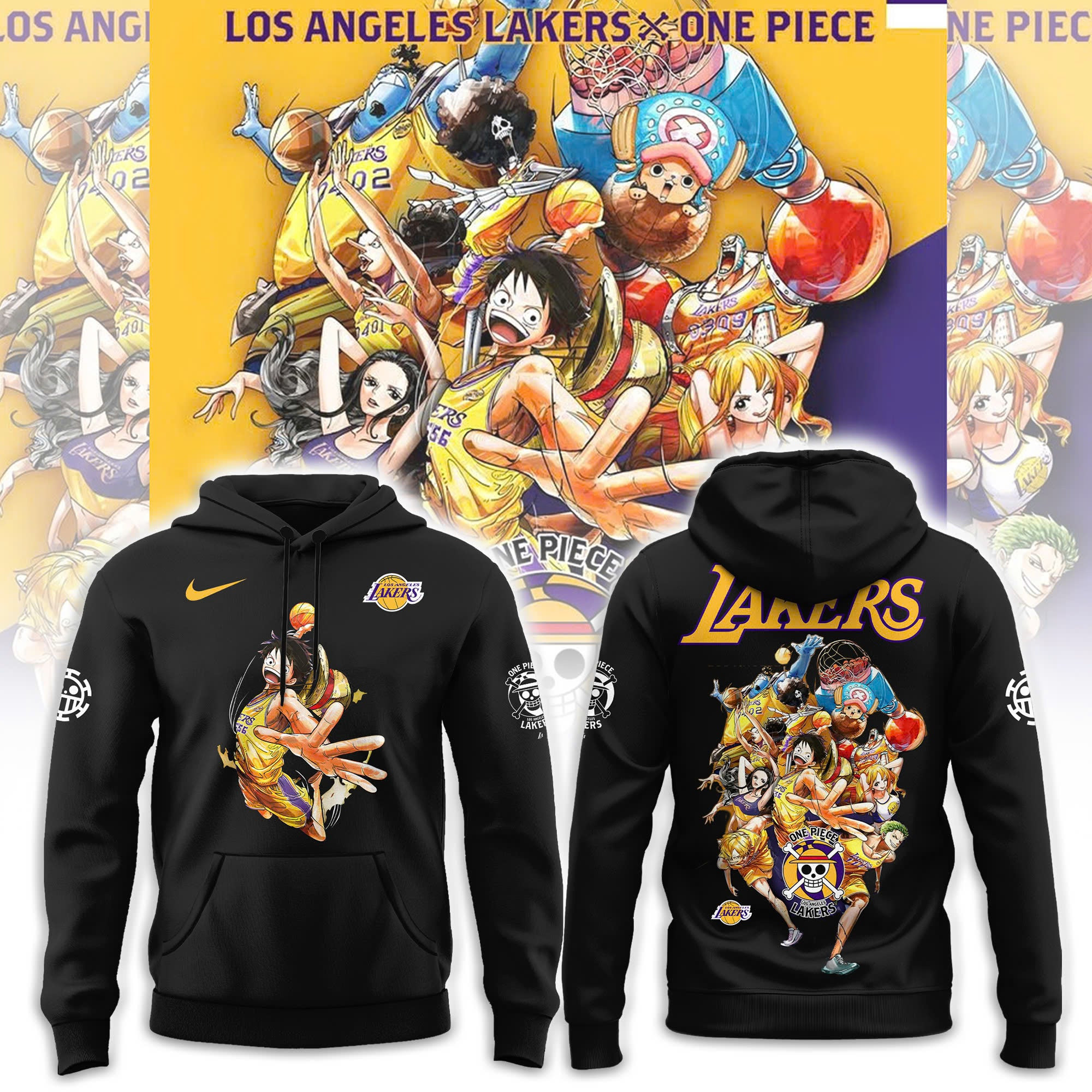 Los Angeles Lakers X One Piece Monkey D Luffy Hoodie Cool Gifts For Basketball Lovers