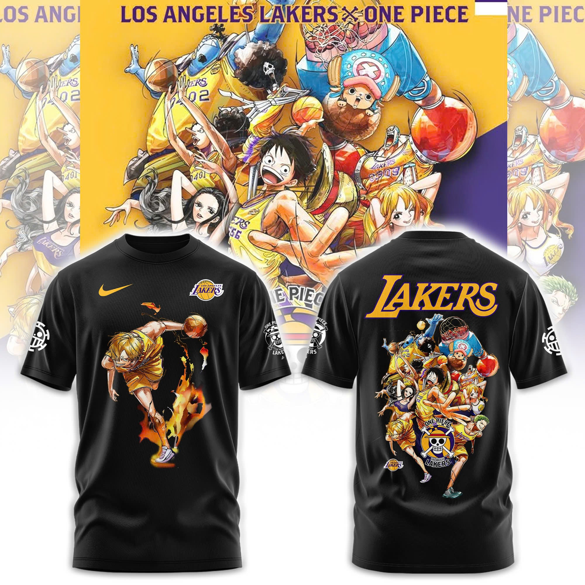 Los Angeles Lakers X One Piece Sanji T-Shirt Best Gifts For Basketball Lovers