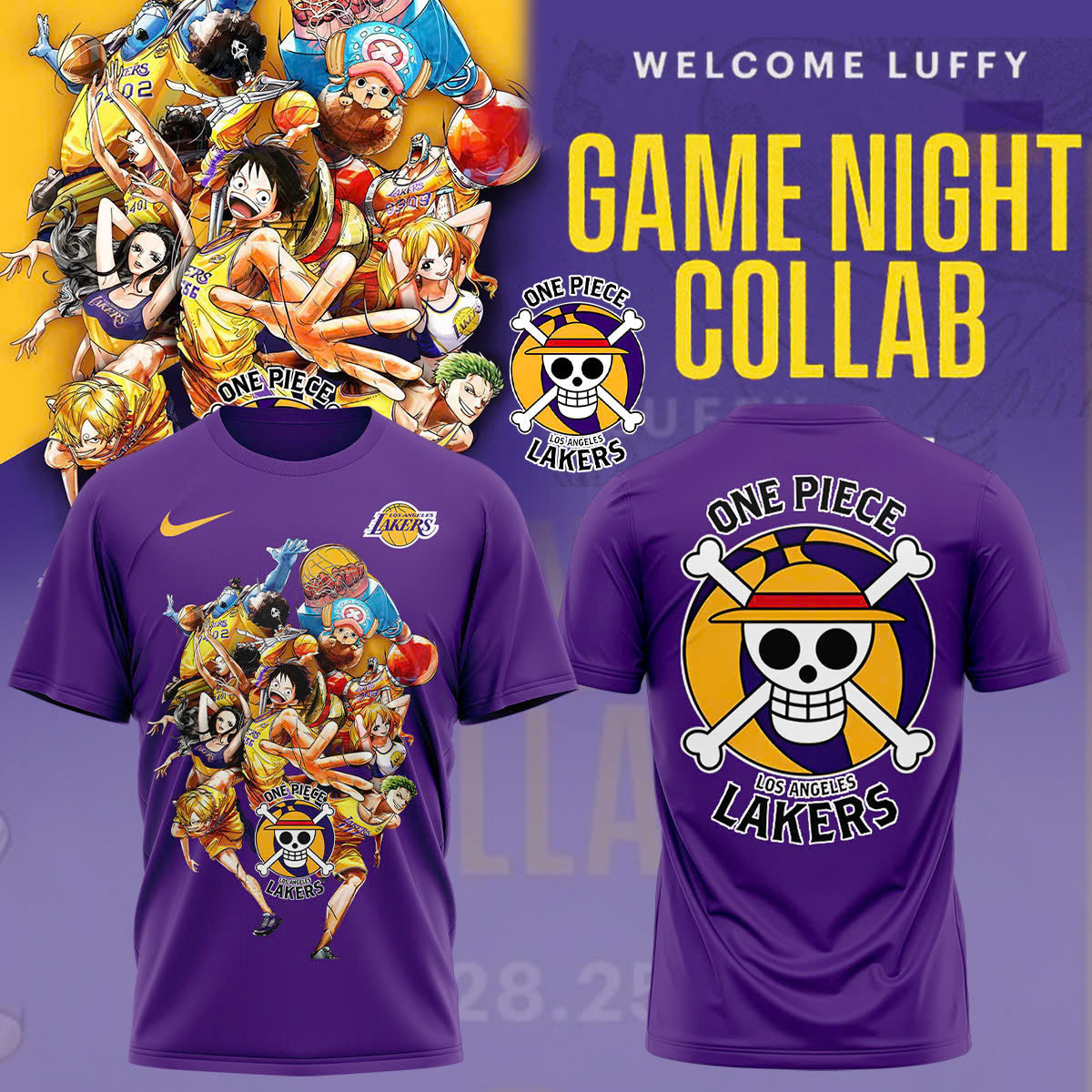 Los Angeles Lakers X One Piece T-Shirt Gift Ideas For Basketball Lovers
