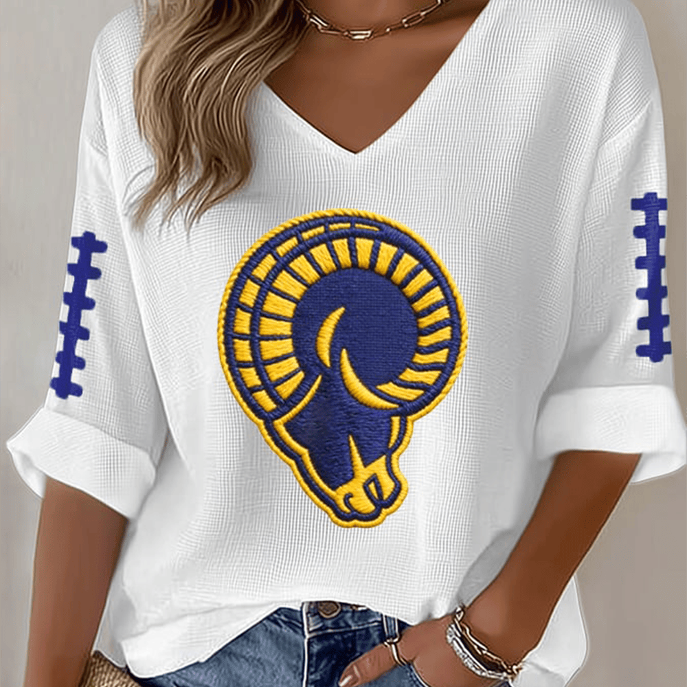 Los Angeles Rams Football V-Neck Long Sleeve Shirt LA Rams Apparel Football Themed Gifts