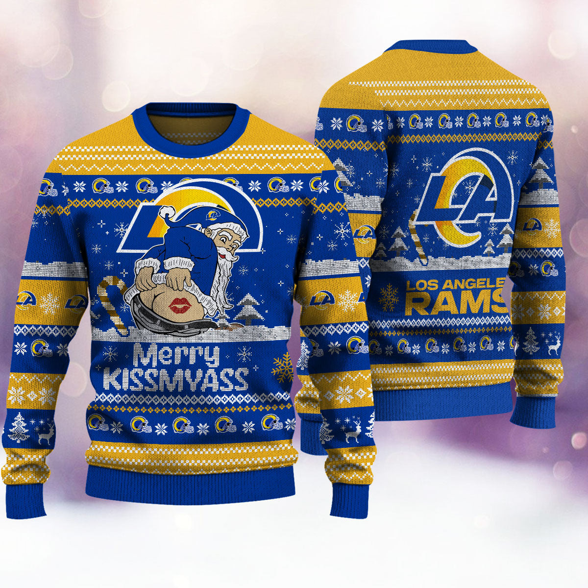 Los Angeles Rams Santa Merry Kissmyass Ugly Christmas Sweater Funny Xmas Holiday Fan Gifts