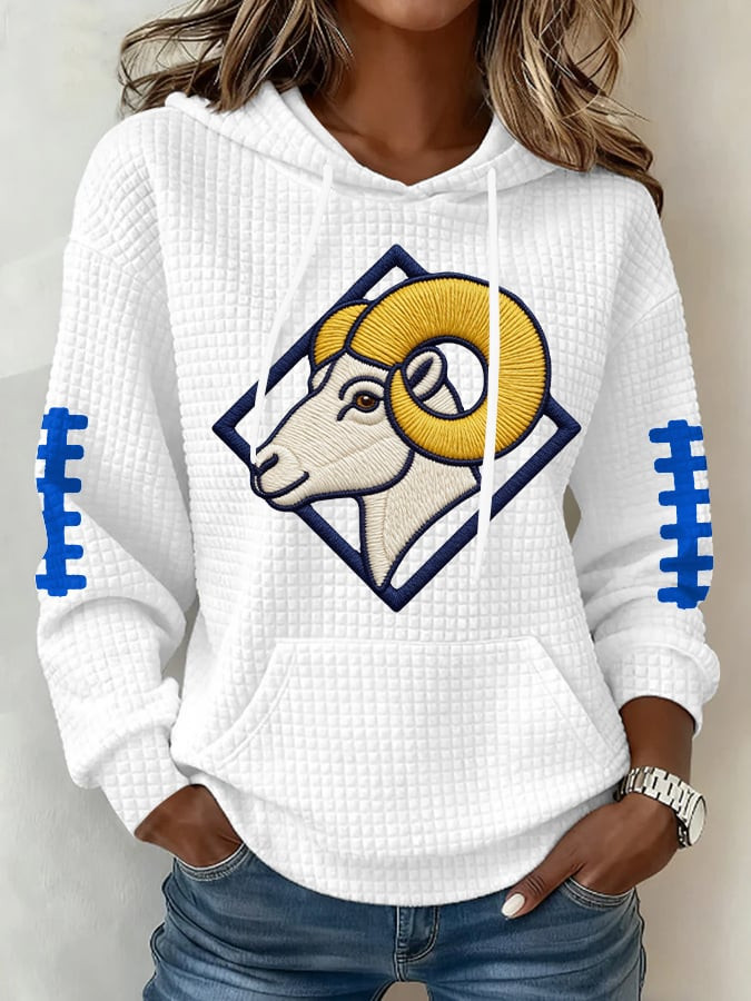 Los Angeles Rams Super Bowl Waffle Hoodie LA Football Game Day Clothes Rams Merch Fans Gifts Los Angeles Rams Super Bowl Waffle Hoodie LA Football Game Day Clothes Rams Merch Fans Gifts