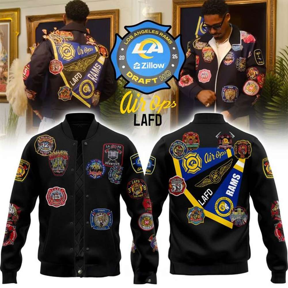 Los Angeles Rams x Kevin Leonel LAFD Special Black Baseball Jacket Perfect Gift For Fans