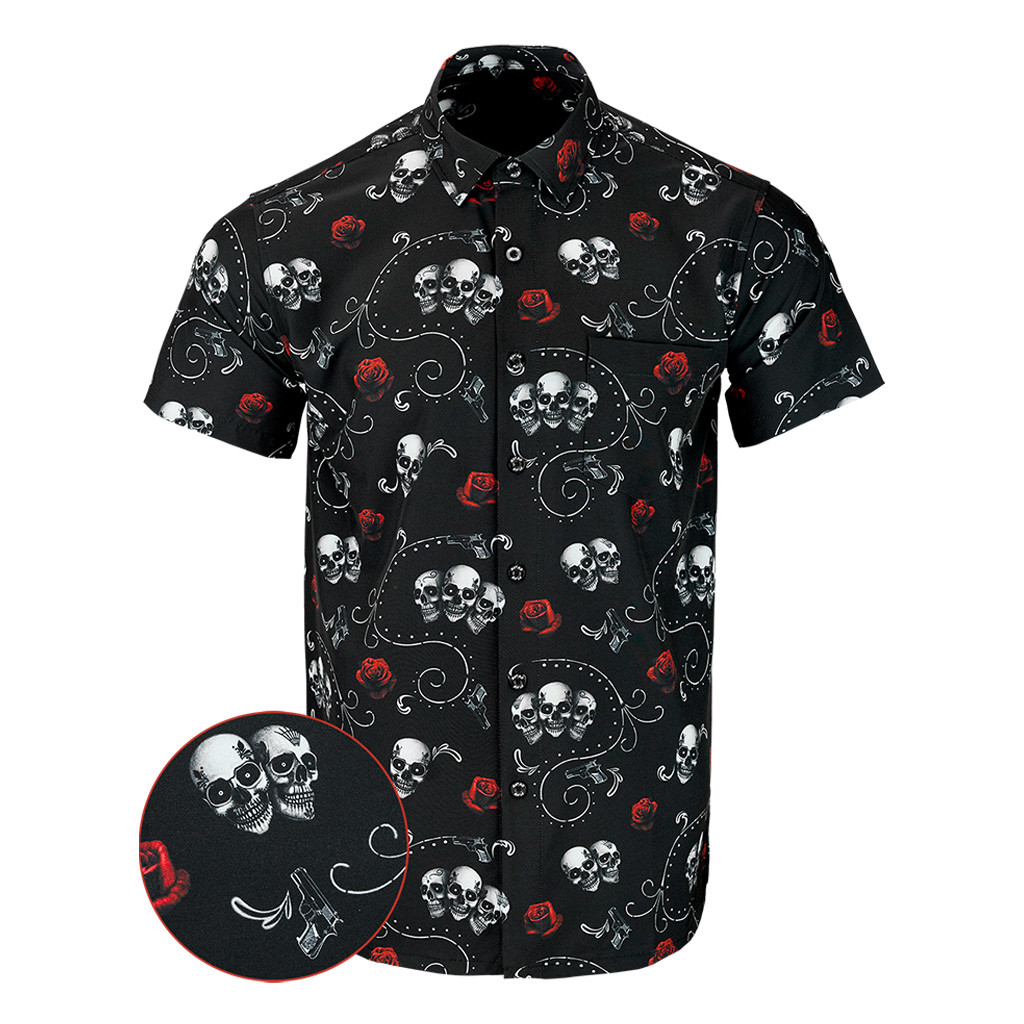 Los Muertos Button Down Shirt Gun Print Hawaiian Shirt Birthday Gift Ideas For Father