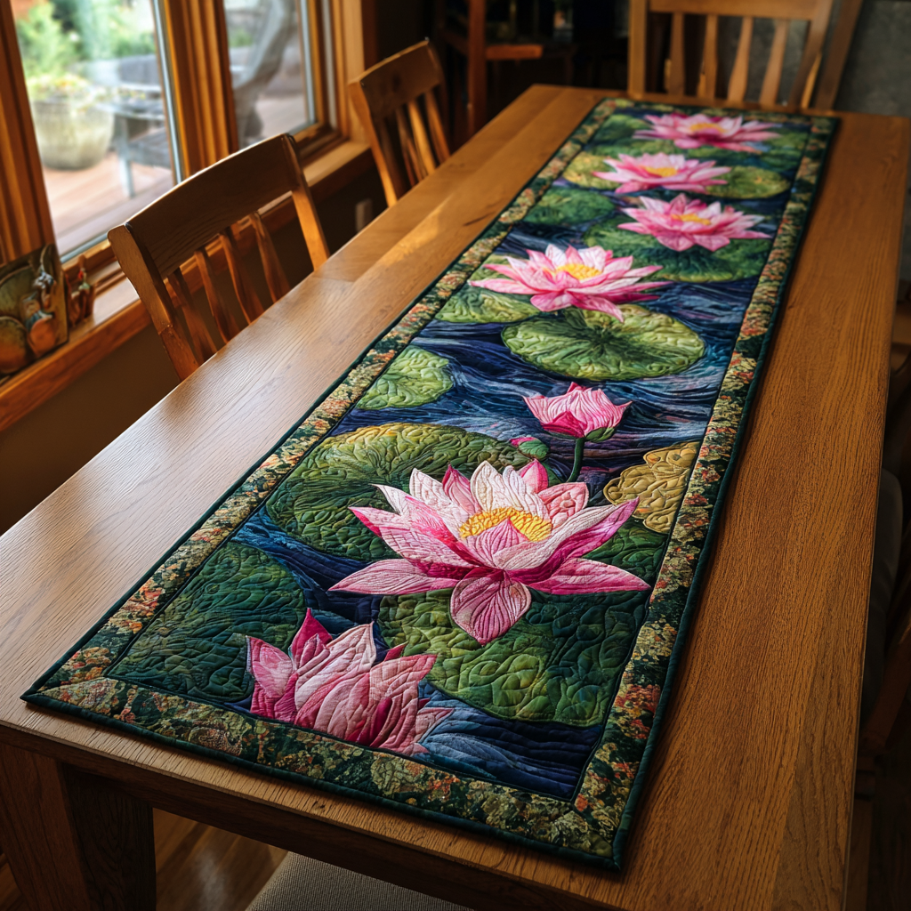 Lotus Beauty Quilted Table Runner Holiday Runner Dining Gifts For The Flower Lover