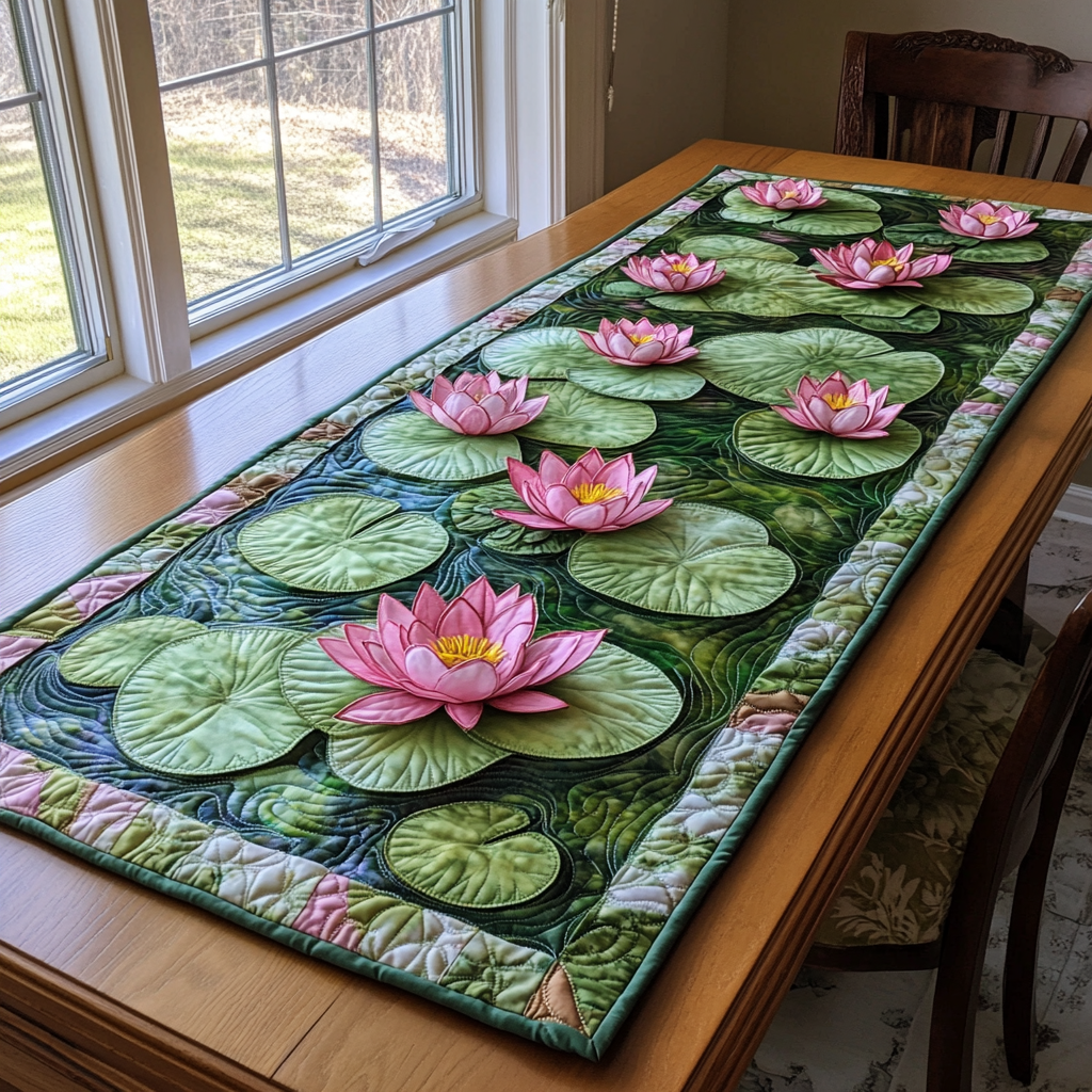 Lotus Bloom Quilted Table Runner Holiday Table Runners Christmas Floral Gifts