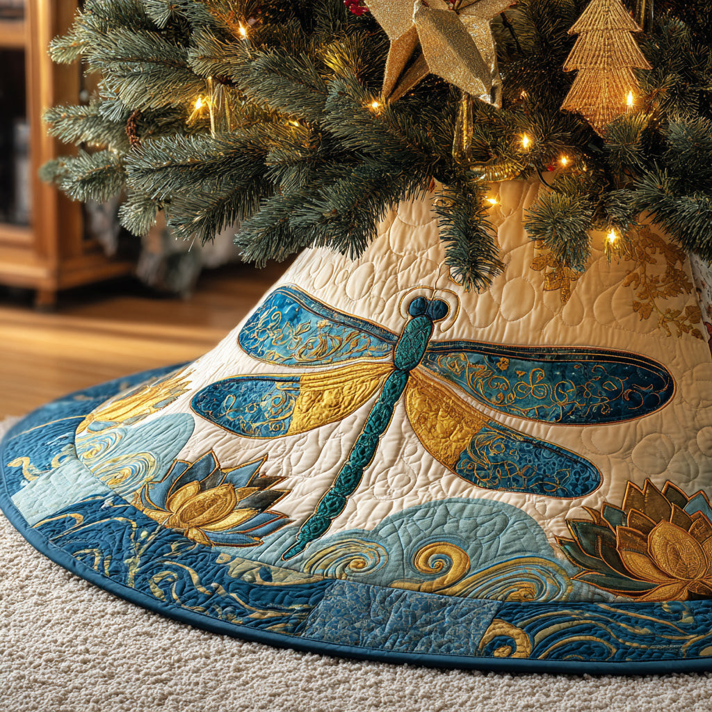 Lotus Breeze Christmas Quilted Tree Skirt Animal Design Christmas Gifts For Dragonfly Lovers