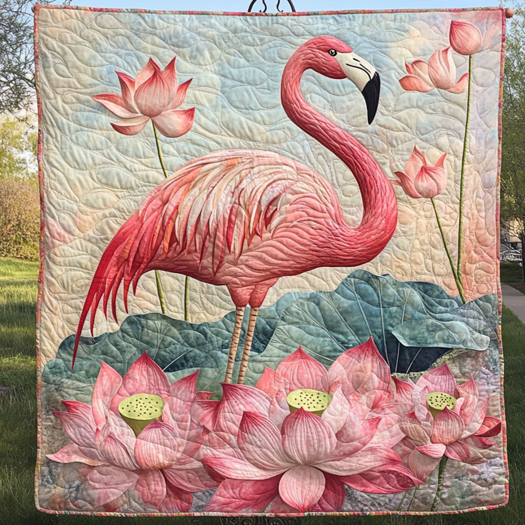 Lotus Charm Quilted Blanket Holiday Throw Blanket Flamingo Novelty Gifts