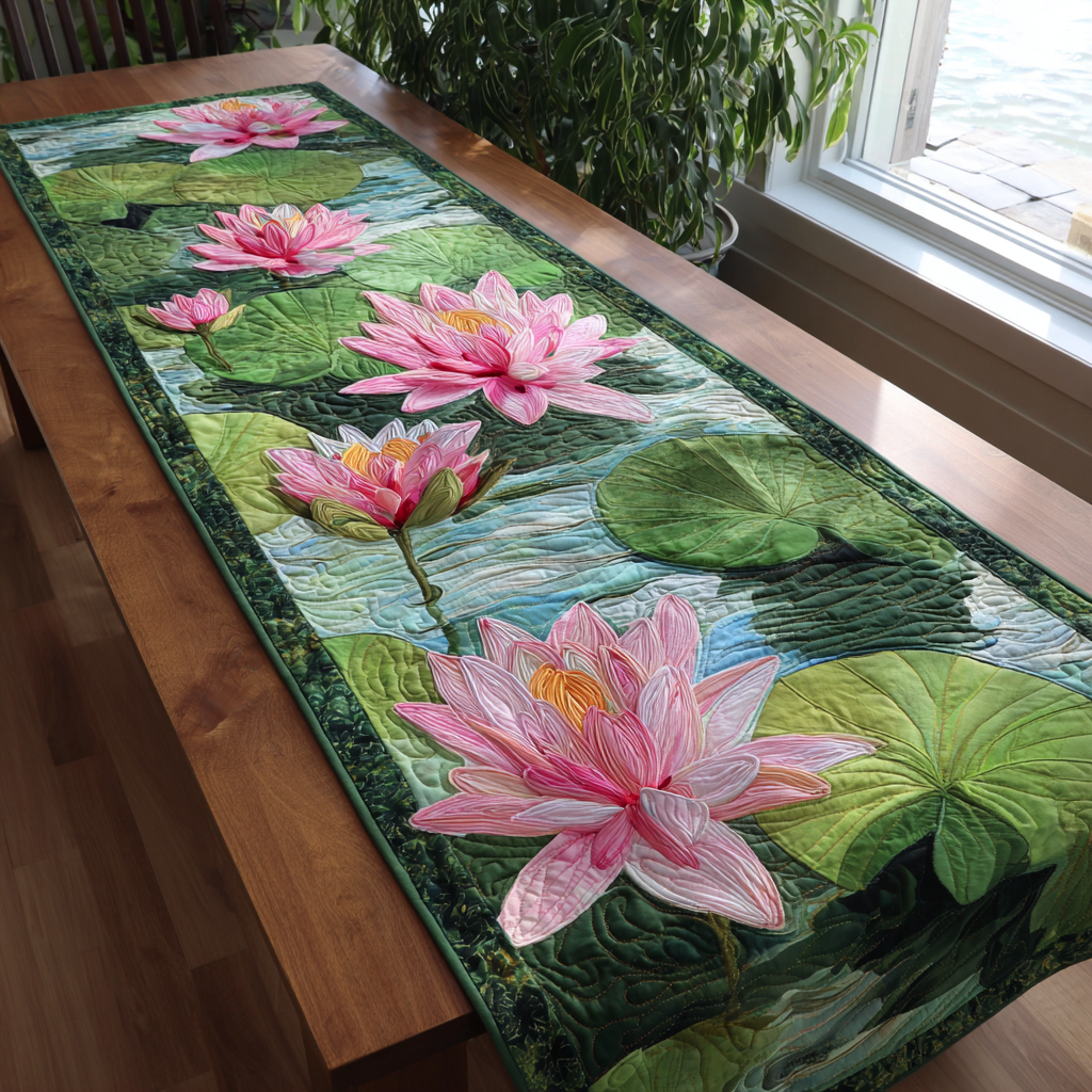 Lotus Dream Quilted Table Runner Holiday Themed Table Runners Christmas Flower Gifts