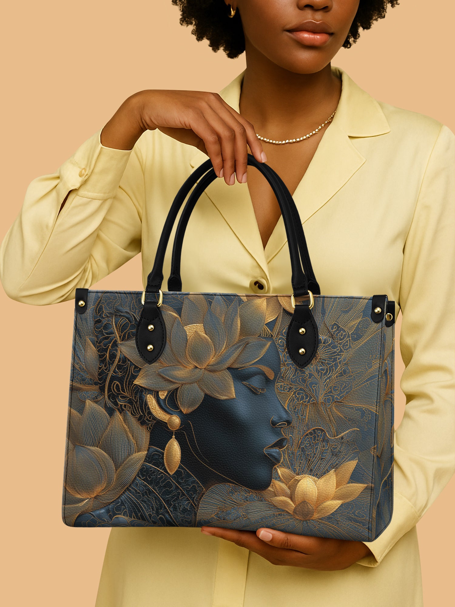 Lotus Floral And African Women Leather Handbag Melanin Black Women Gifts For Wife
