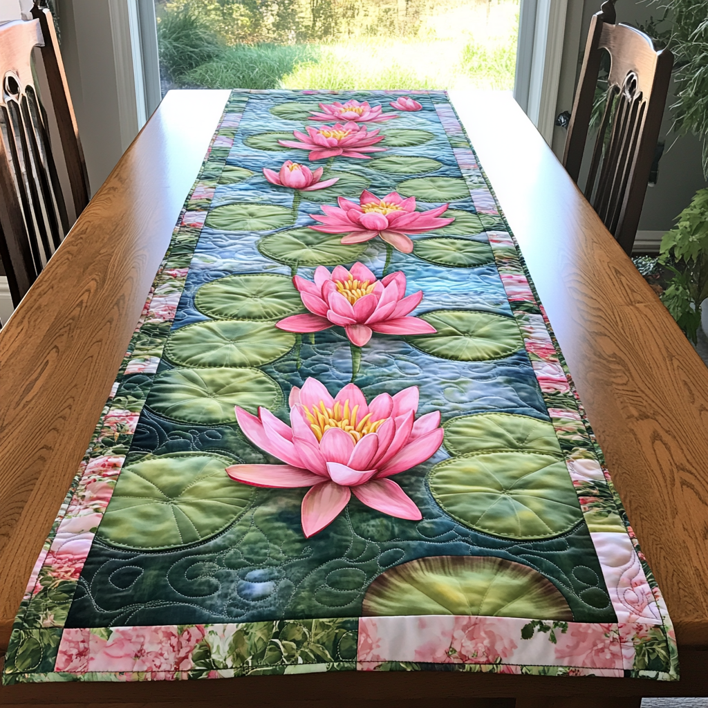 Lotus Grace Quilted Table Runner Festive Table Runners Presents For Flower Lovers