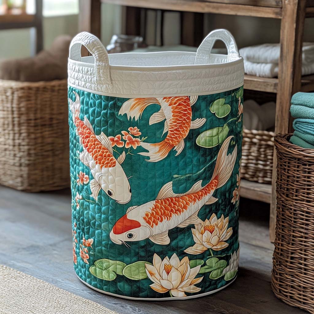 Lotus Pond Koi Quilted Laundry Basket Graduation Merch Gift