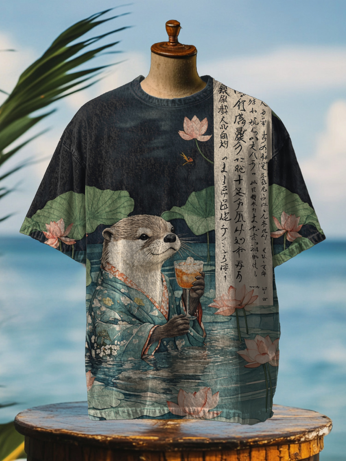 Lotus Pond Little Otter In Bathrobe With Cocktail Print Shirt Gifts For Boyfriend