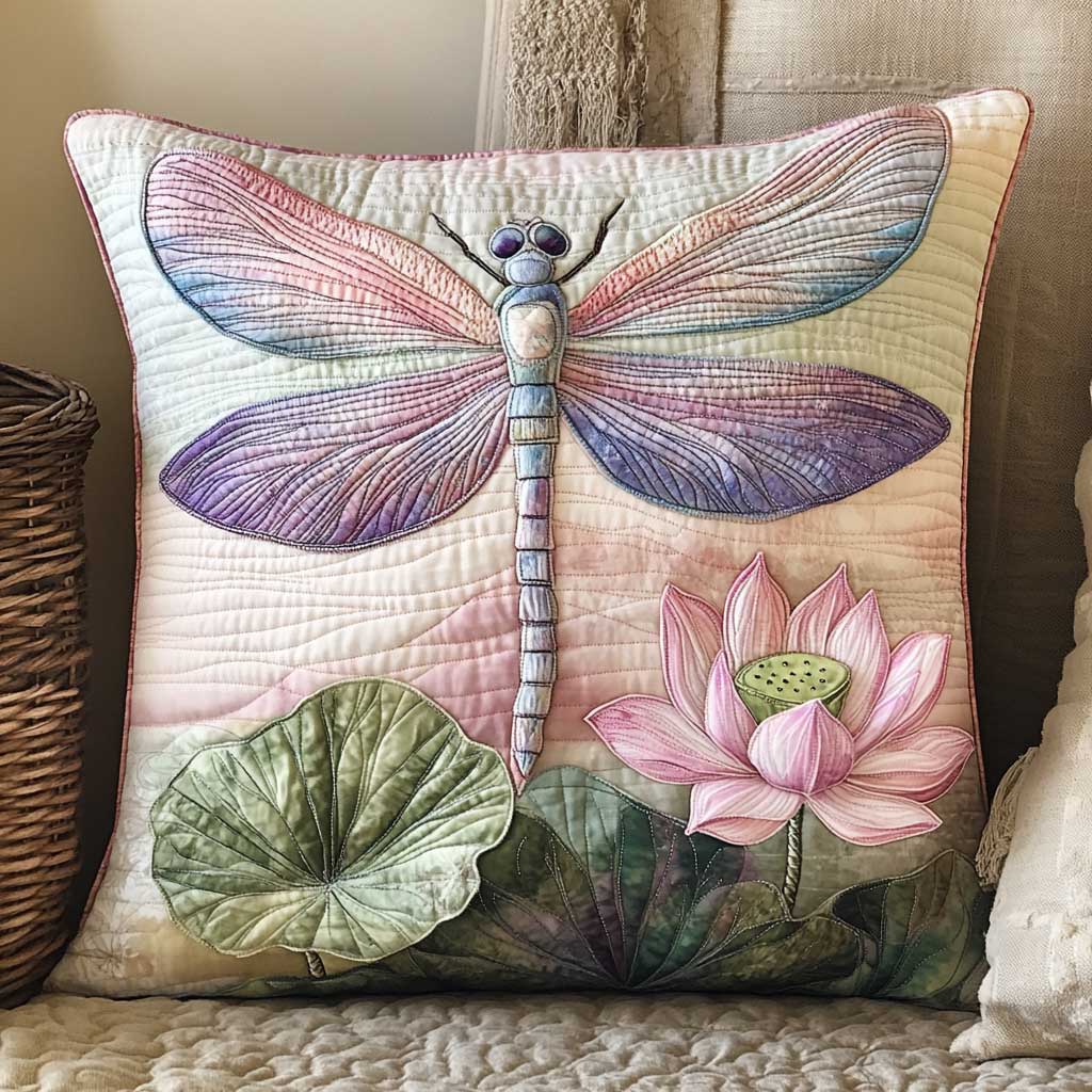 Lotus Purple Dragonfly Quilt Pillow Case Stylish Pillow Gift Idea for Special Occasions