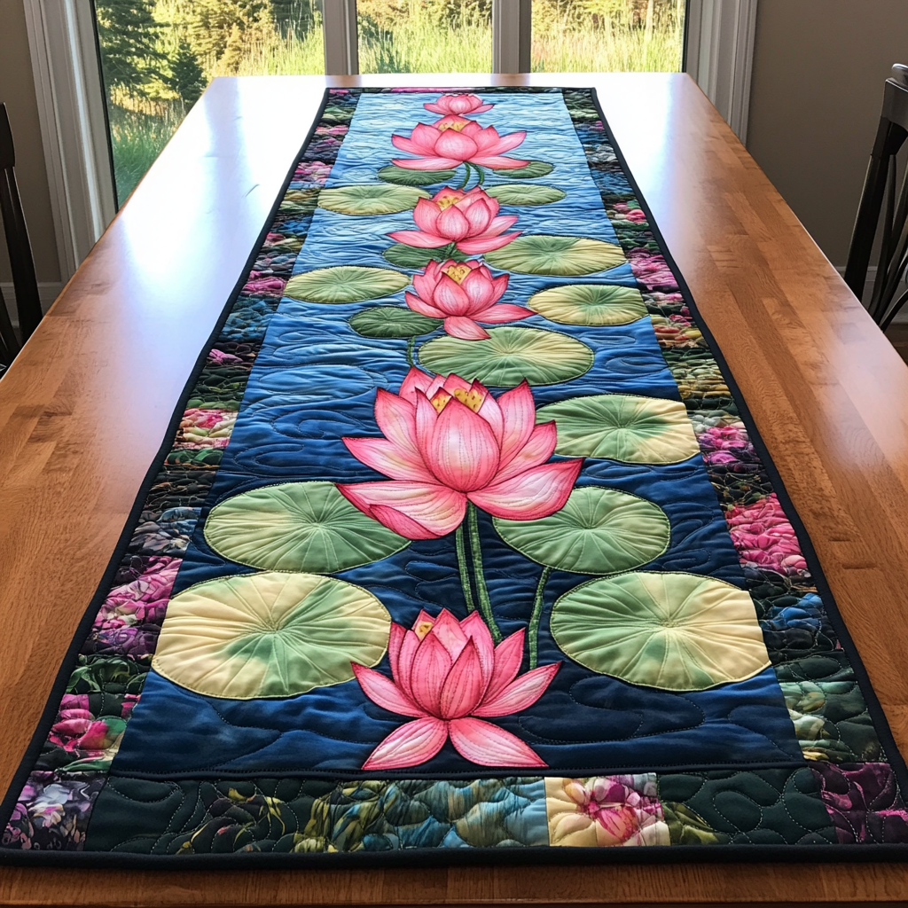 Lotus Serenity Quilted Table Runner Elegant Holiday Table Runners Gifts For Flower Enthusiasts