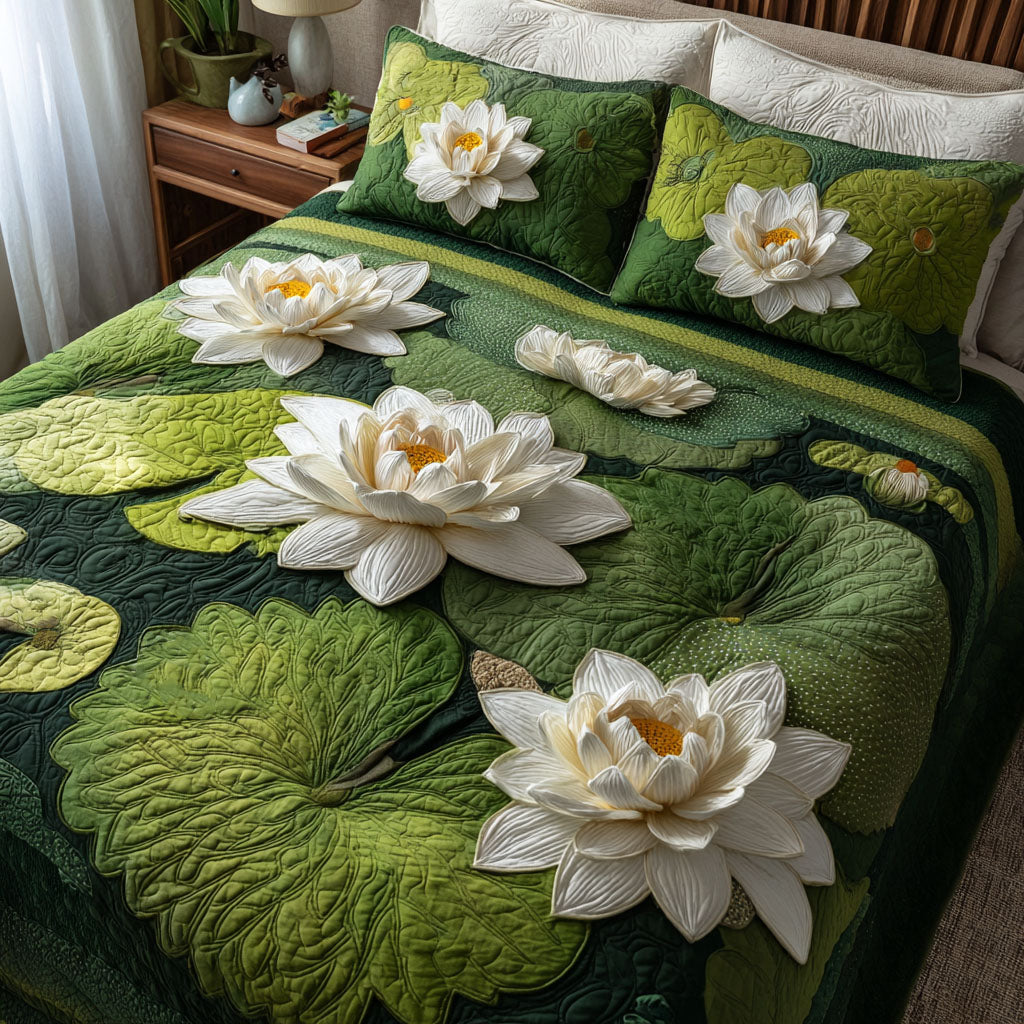 Lotus Whisper Quilted Bedding Set Bed Decorations Presents For Flower Lovers