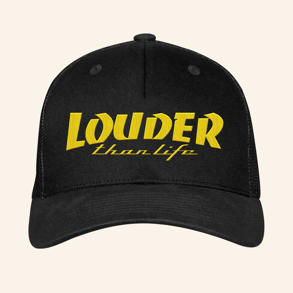 Louder Than Life Merch Yellow Louder Than Life Logo Trucker Hat Embroidered Gift For Him