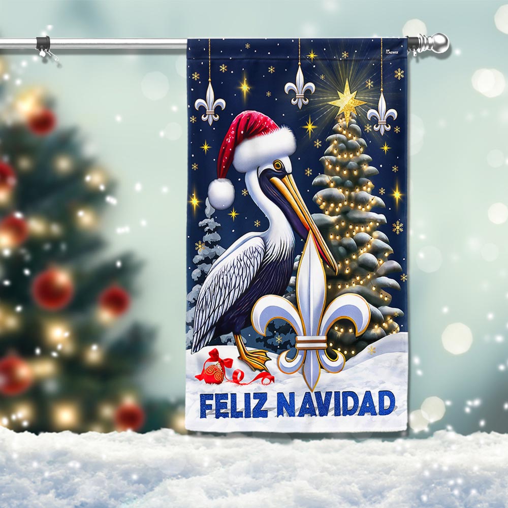 Louisiana Christmas Pelican Feliz Navidad Flag