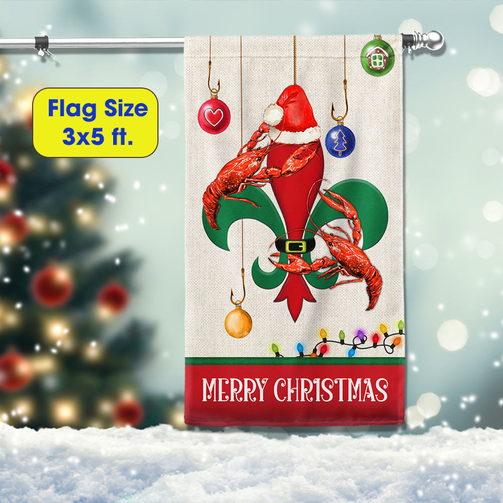 Louisiana Flag Merry Christmas Santa Crawfish