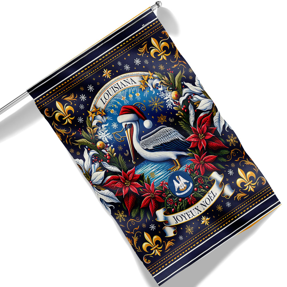 Louisiana Joyeux Noel Pelican Feliz Navidad Christmas Flag