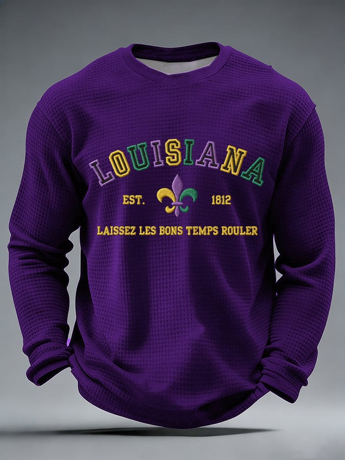 Louisiana Mardi Gras Waffle Long Sleeve Shirt Mardi Gras Apparel For Men