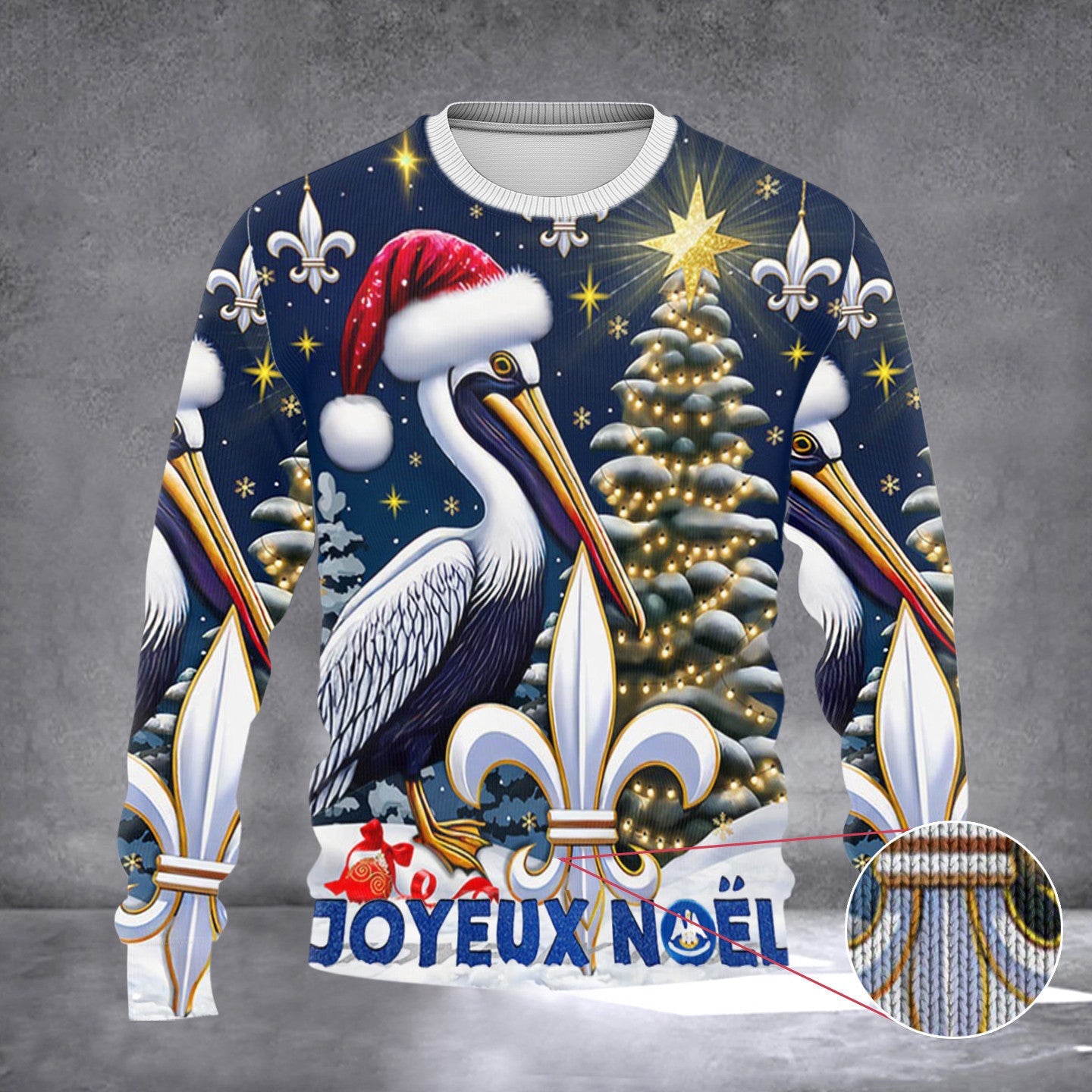 Louisiana Pelican Cajun Joyeux Noel Ugly Christmas Sweater Louisiana Holiday Xmas Clothing