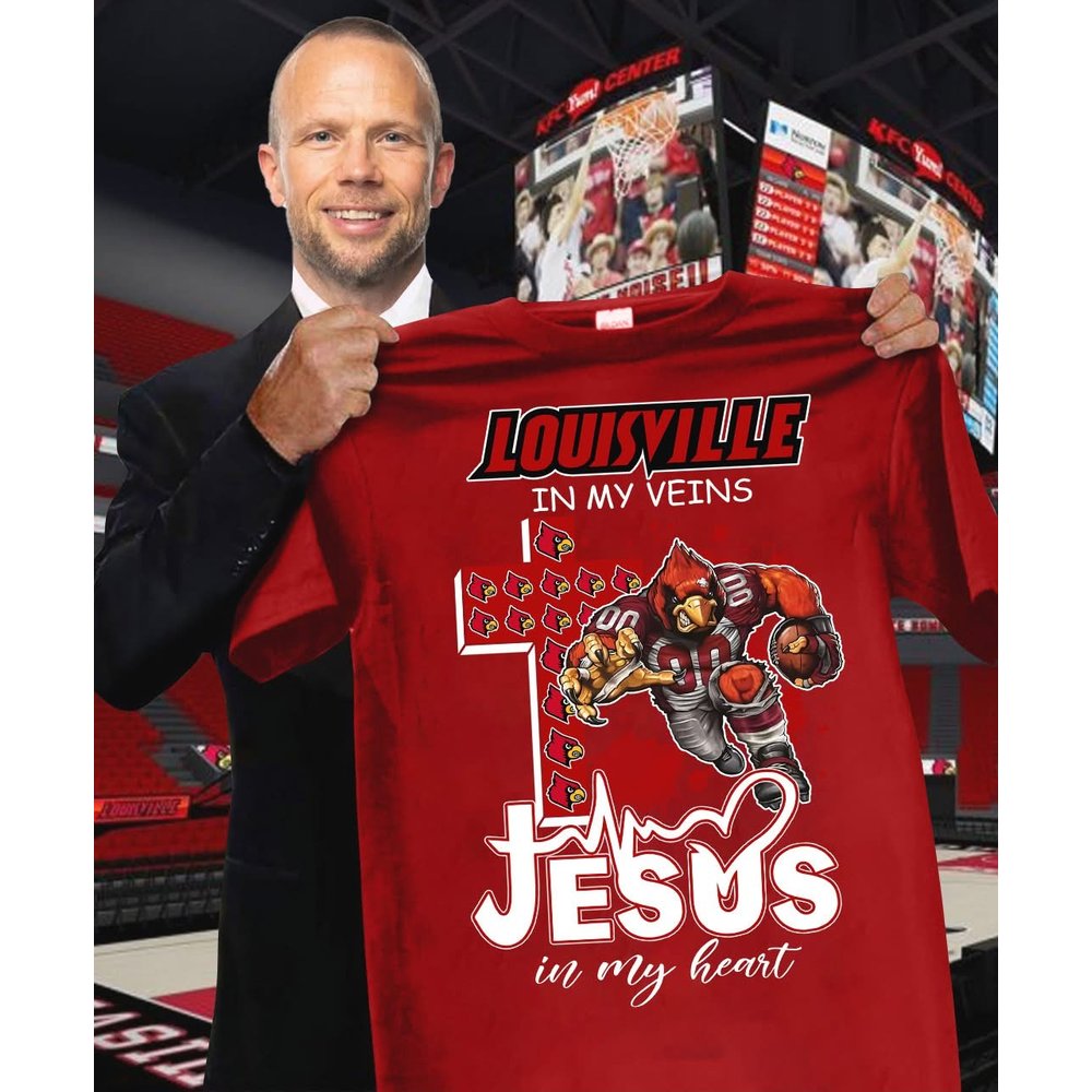 Louisville Cardinals Louisville In My Veins Jesus In My Heart T-Shirt Best Gift For Football Lover