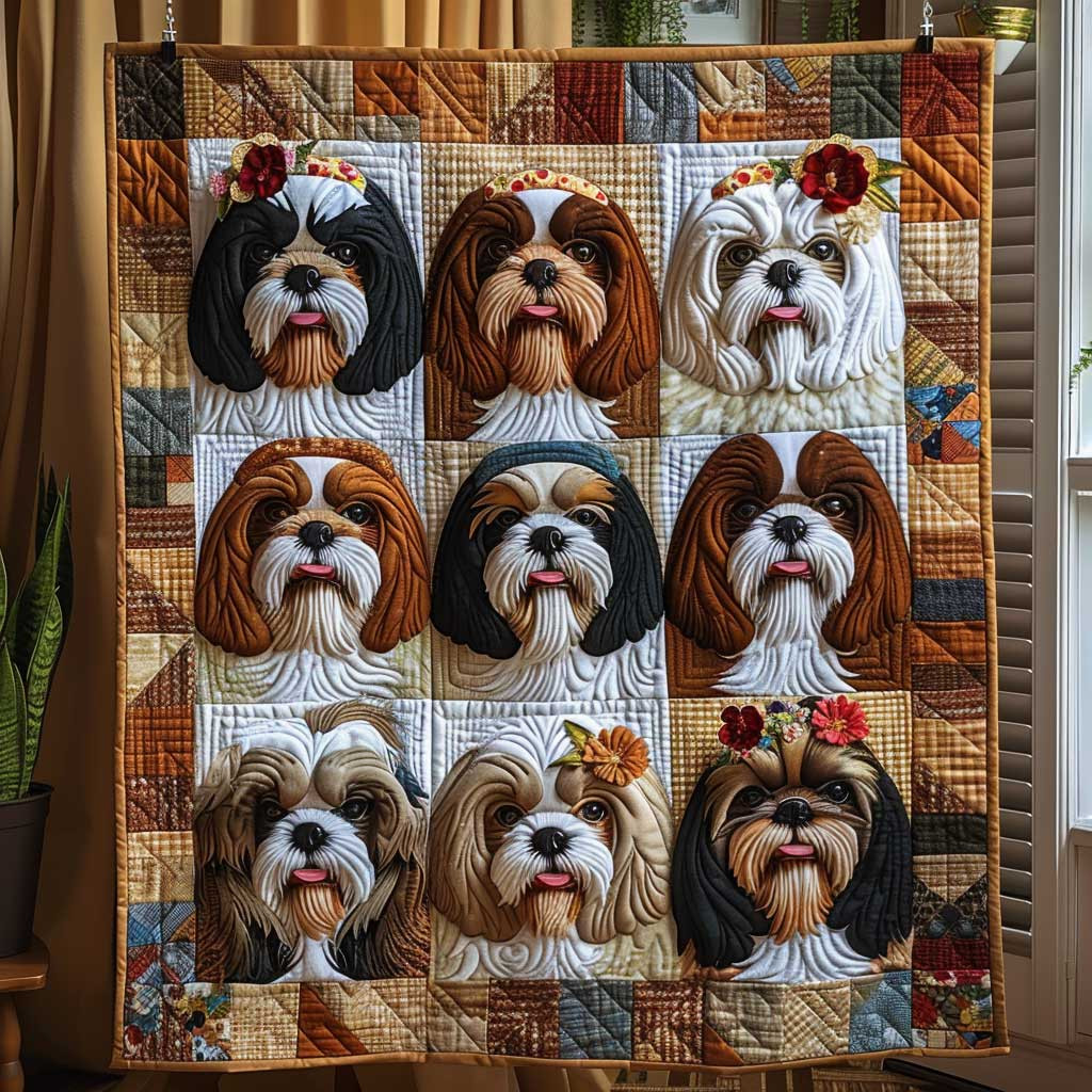 Lovable Flower Shih Tzu Quilt Blanket Luxury Throw Blankets Great Gifts For Dad