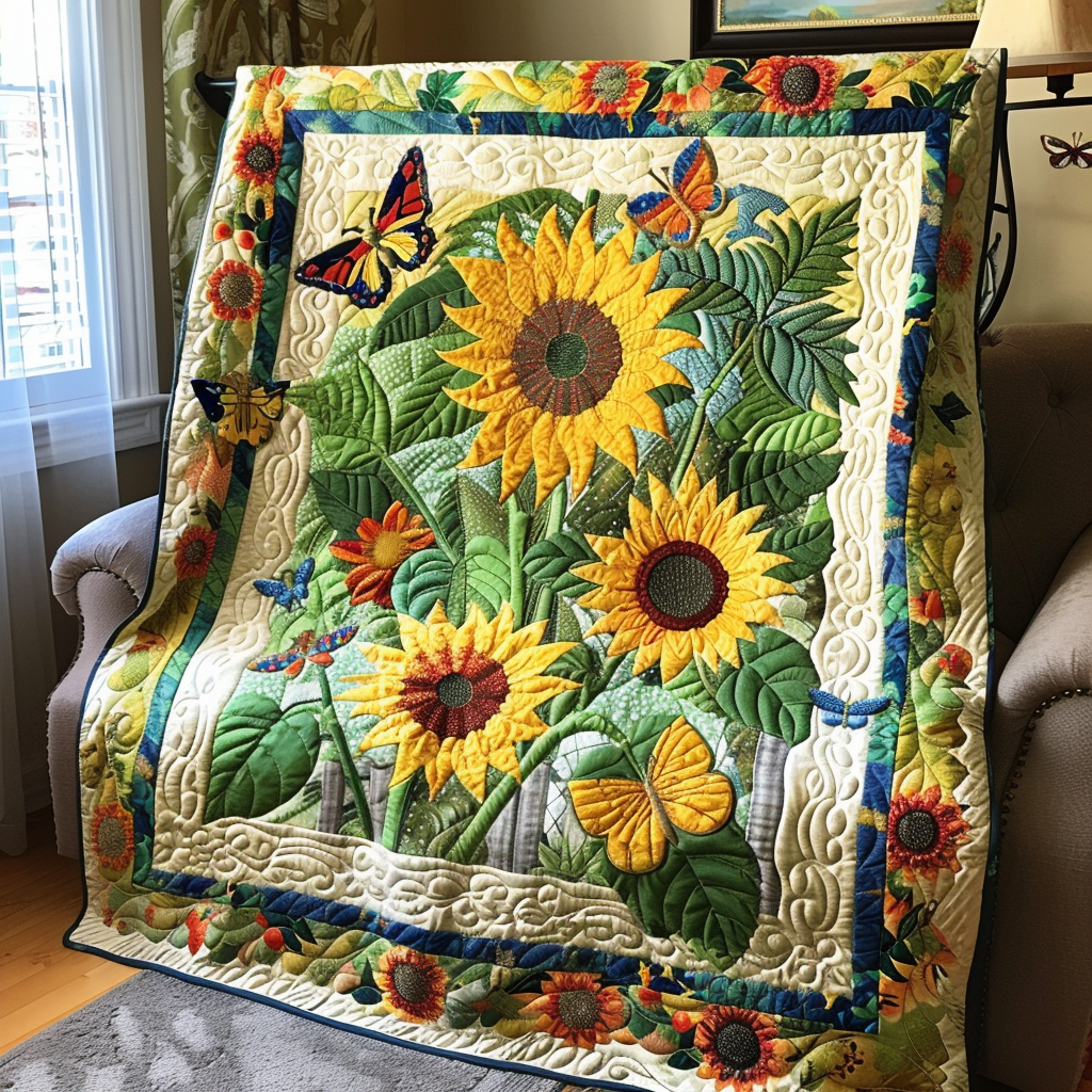 Lovable Sunflowers Quilted Blanket Gifts For Sunflower Lovers
