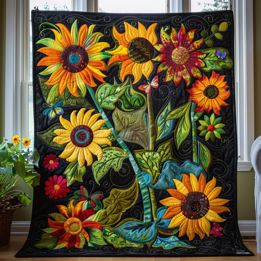 Lovable Sunflowers Quilted Blanket Sunflower Gifts For Her