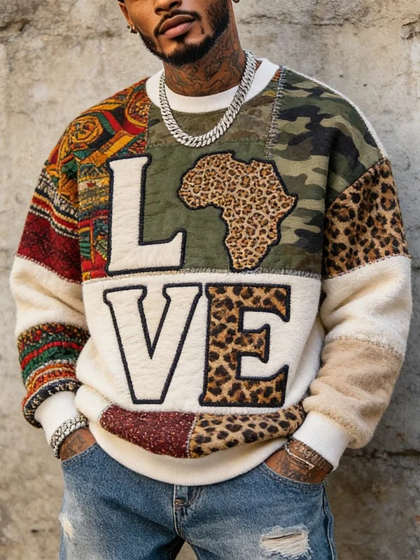 Love Africa Map Sweatshirt Men Camo Leopard Ethnic Pattern Best Gift For Africa Pride