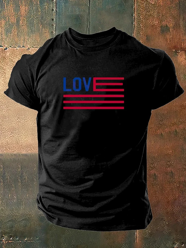 Love America Graphic Tee Men Patriotic T-Shirt USA 250th Anniversary Fan Gear Gift For Him