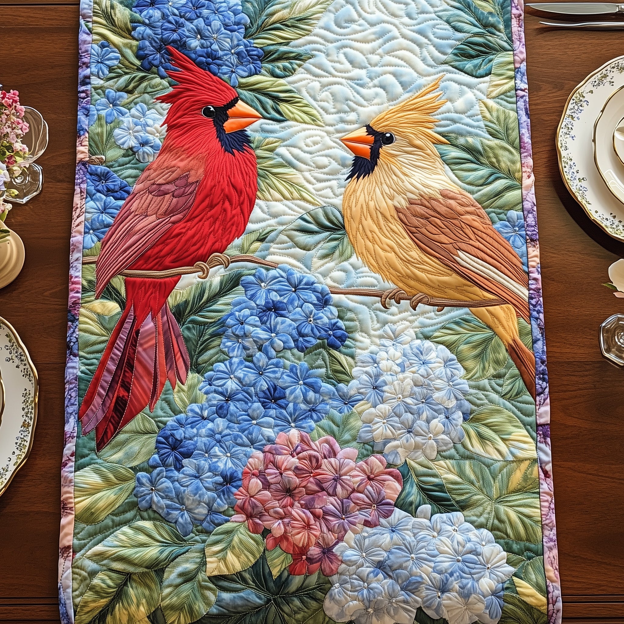 Love Among The Hydrangeas Quilted Table Runner Christmas Dining Room Table Runner