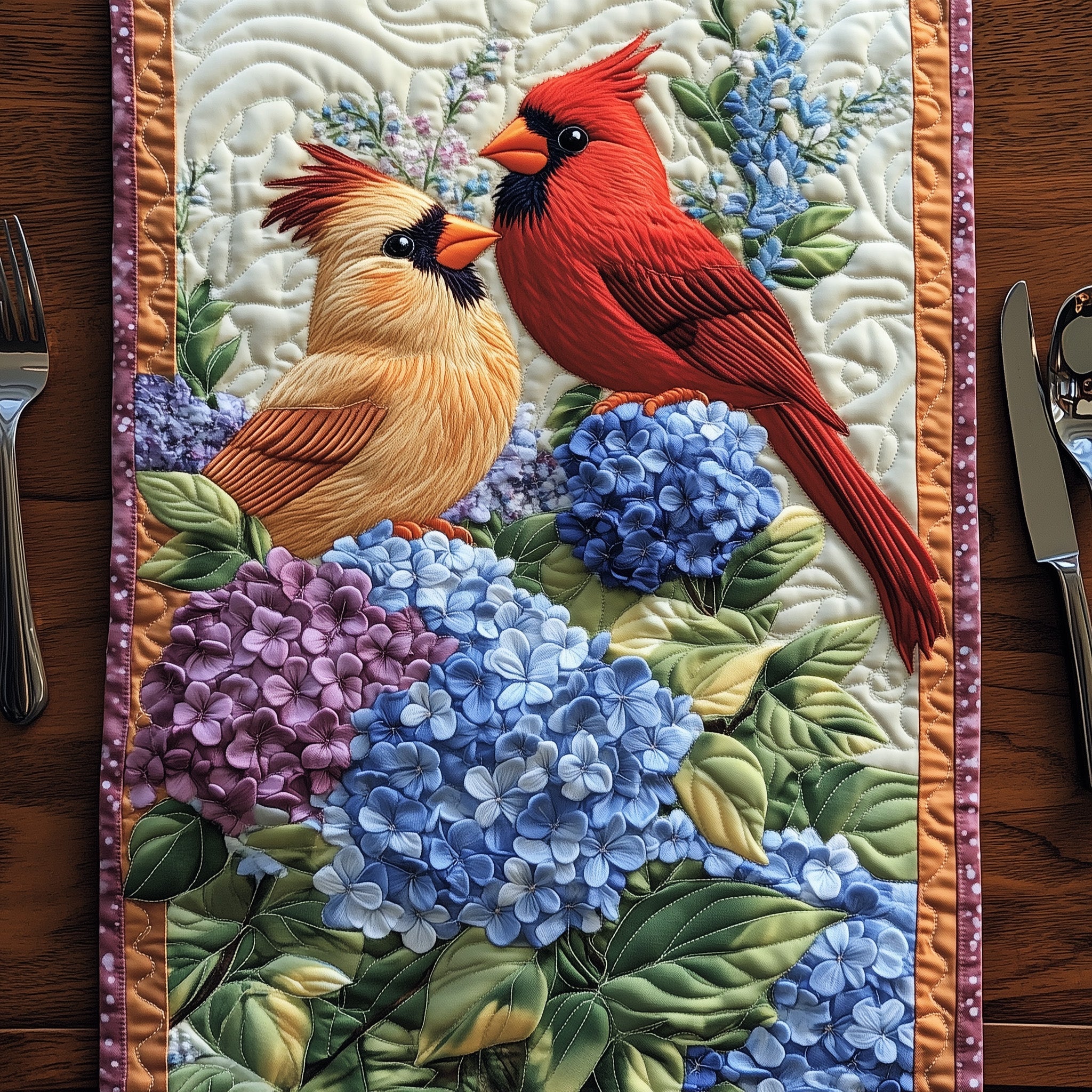Love Among The Hydrangeas Quilted Table Runner Holiday Party Table Runner