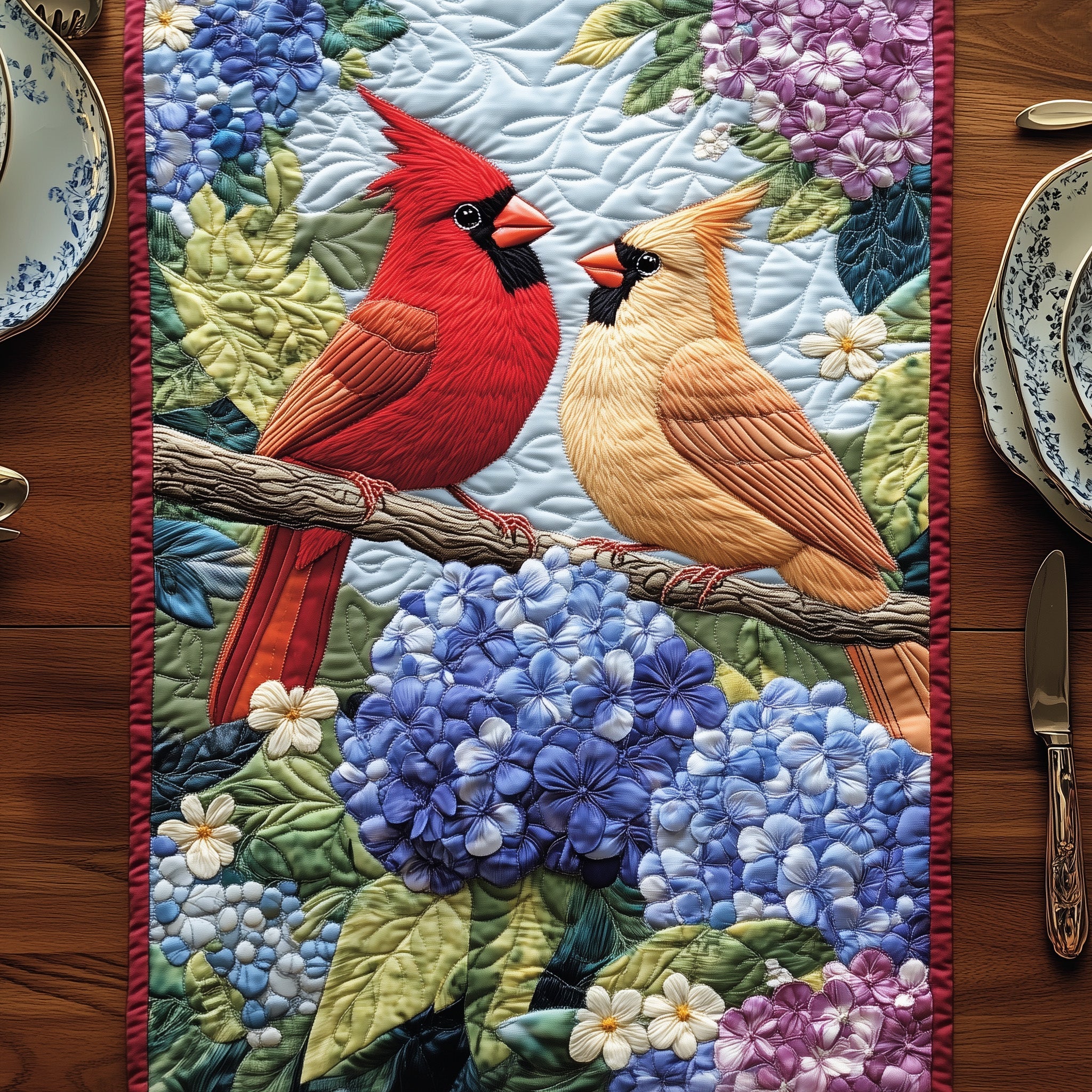 Love Among The Hydrangeas Quilted Table Runner Table Runner Gift for Holiday Season