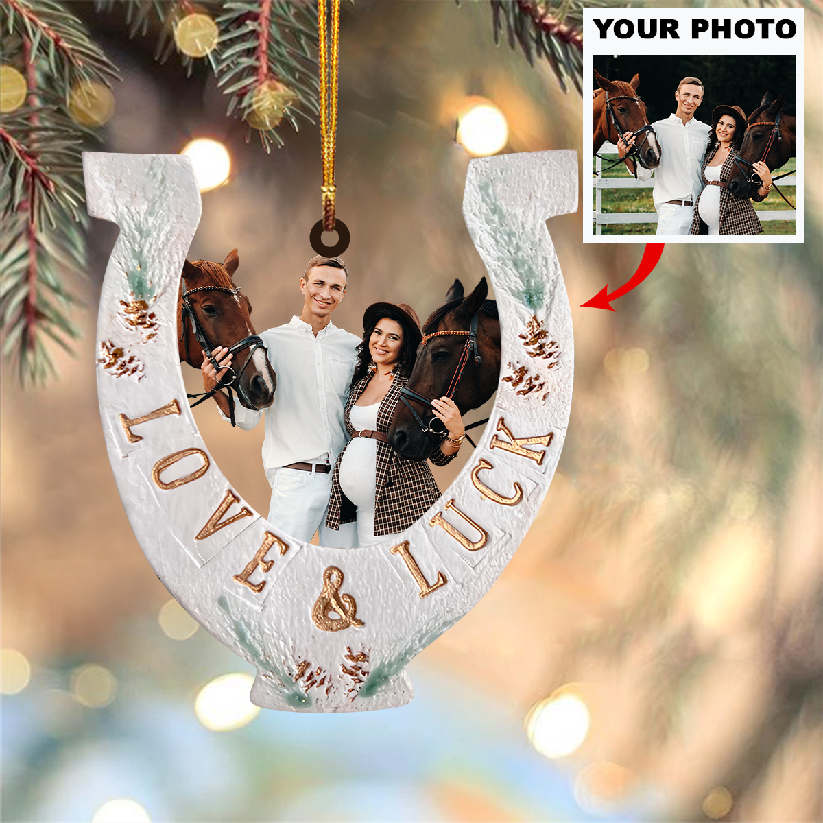 Love And Luck Horseshoe Custom Photo Mica Ornament Christmas Birthday Gift For Horse