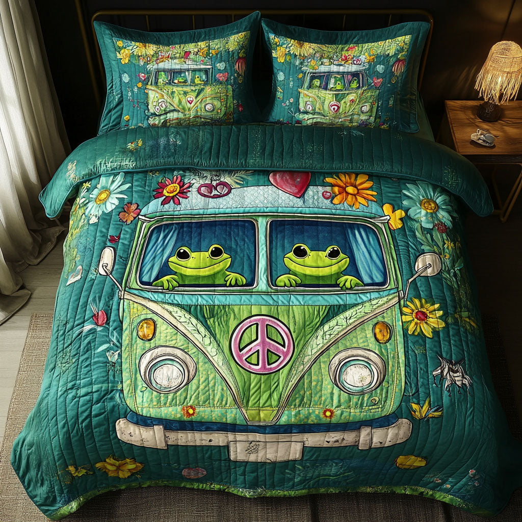 Love Bug Frogs Quilted Bedding Set Best Comforter Sets Unique Gifts For Frog Lovers