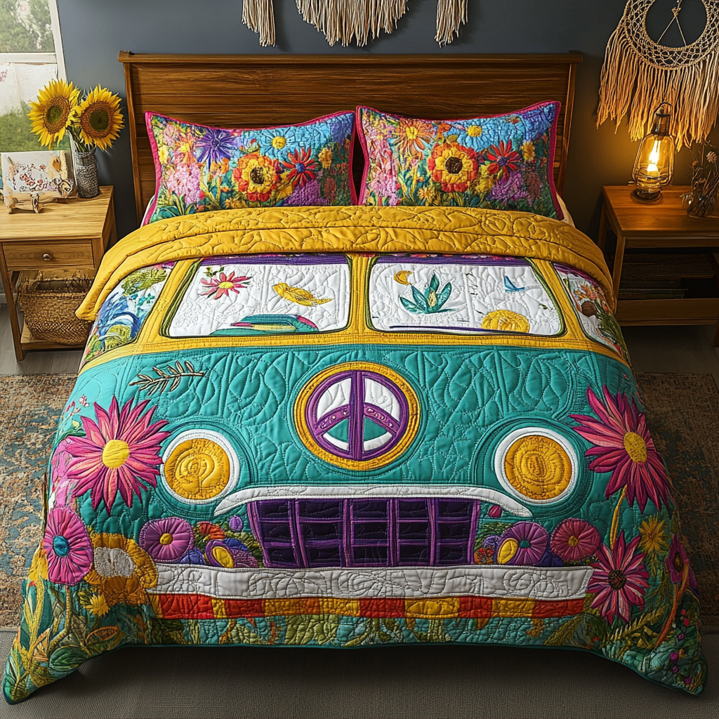 Love Bug Quilted Bedding Set Cool Bedroom Decor Gifts For Hippie Sister