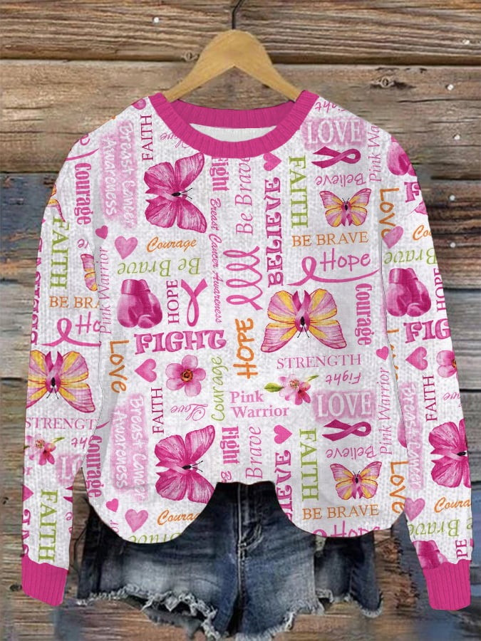 Love Fight Believe Sweater Breast Cancer Awareness Clothing Gifts For Women